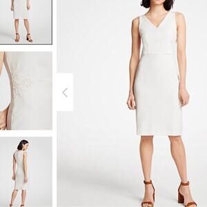 Ann Taylor Off White Floral Embroidered Sheath Midi Dress Size 6